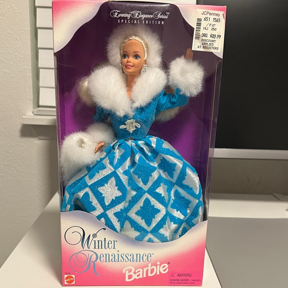 Mattel 1996 Winter Renaissance Barbie in Blue and White Gown